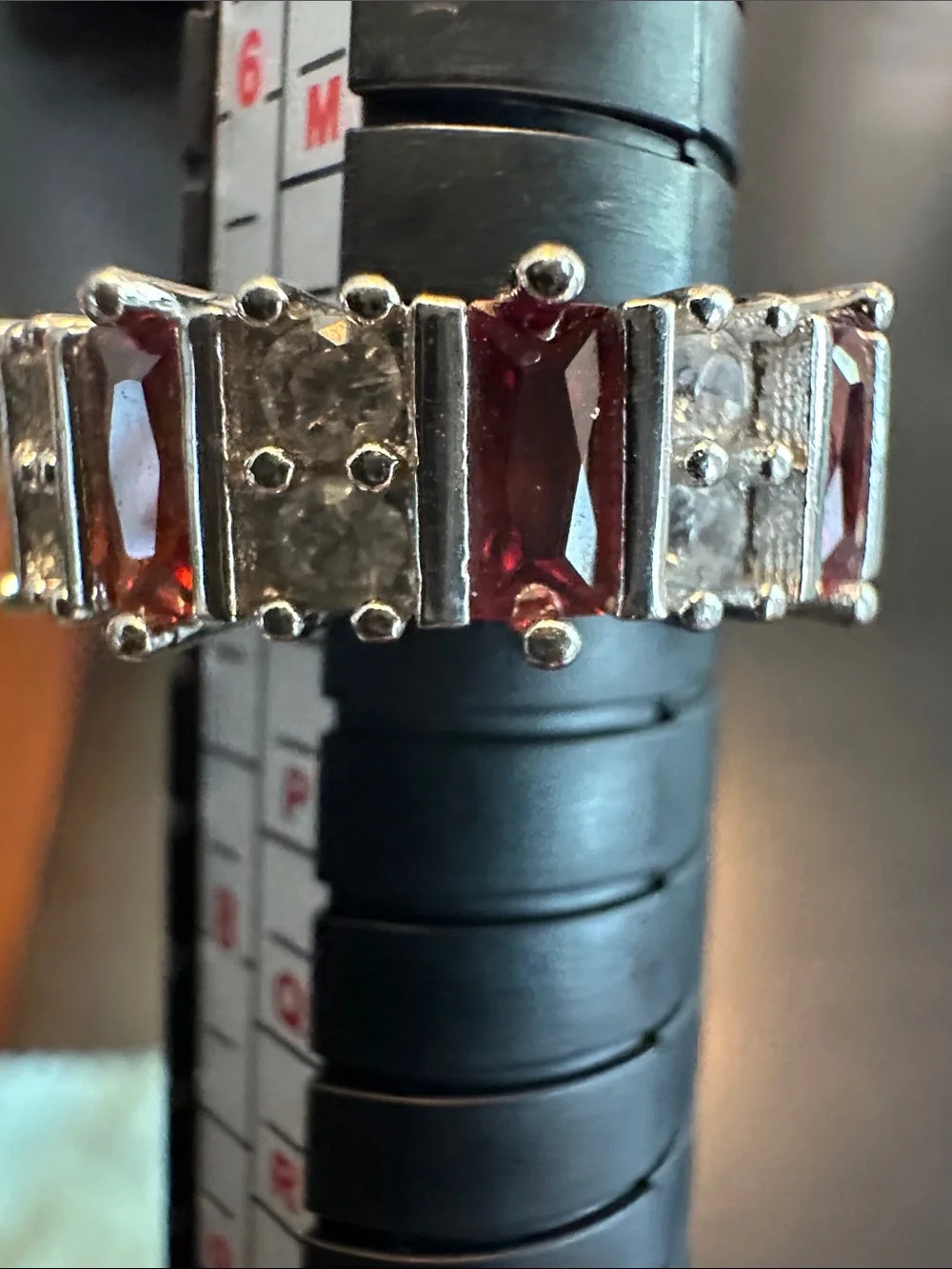 Sterling Silver Garnet and Cubic Zirconia Statement Ring - Red- Size 7